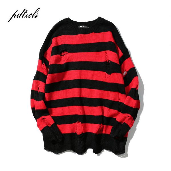 2019 nieuwe ripped streep gebreide truien mannen hip hop gat casual trui mannenmode losse lange mouw truien rood zwart, Black
2019 nieuwe ripped streep gebreide truien mannen hip hop gat casual trui mannenmode losse lange mouw truien rood zwart, Black