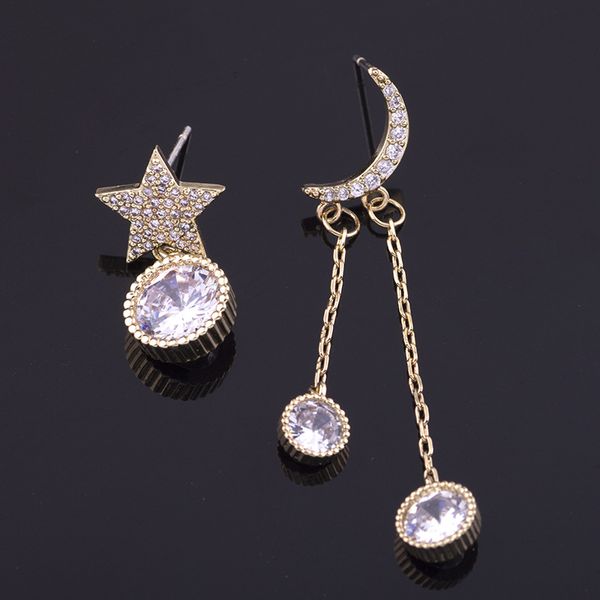 micro-inlaid asymmetrical five-pointed star earrings long tassel moon earrings, Golden;silver
micro-inlaid asymmetrical five-pointed star earrings long tassel moon earrings, Golden;silver