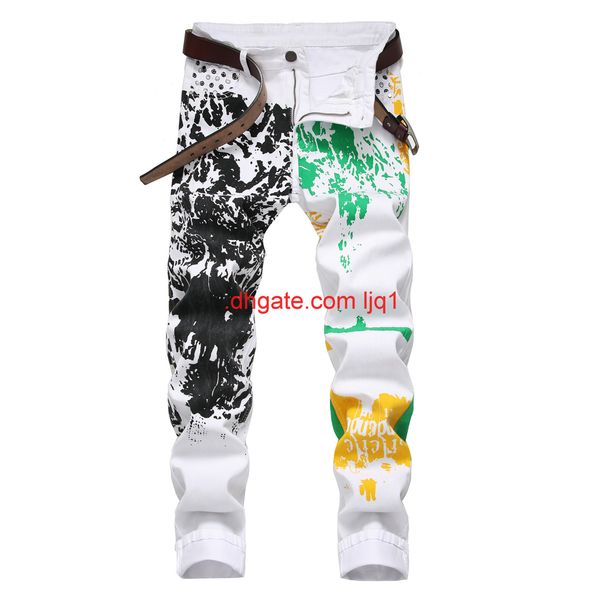 2019 new slim straight print jeans design men's slim cotton white casual pants, Blue
2019 new slim straight print jeans design men's slim cotton white casual pants, Blue