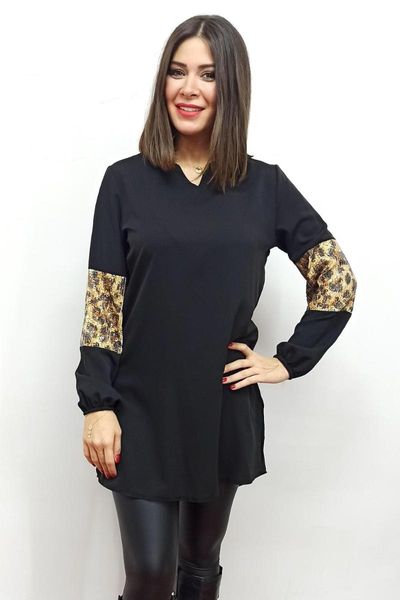 women black blouse sequins sequin leopard detail on sleeves. v-neck long sleeve female tunic, White
women black blouse sequins sequin leopard detail on sleeves. v-neck long sleeve female tunic, White