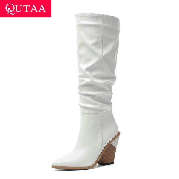 qutaa new autumn winter pu leather slip on women shoes square heel fashion pleated pointed toe knee high boots size 34-43 t200425, Black
qutaa new autumn winter pu leather slip on women shoes square heel fashion pleated pointed toe knee high boots size 34-43 t200425, Black
