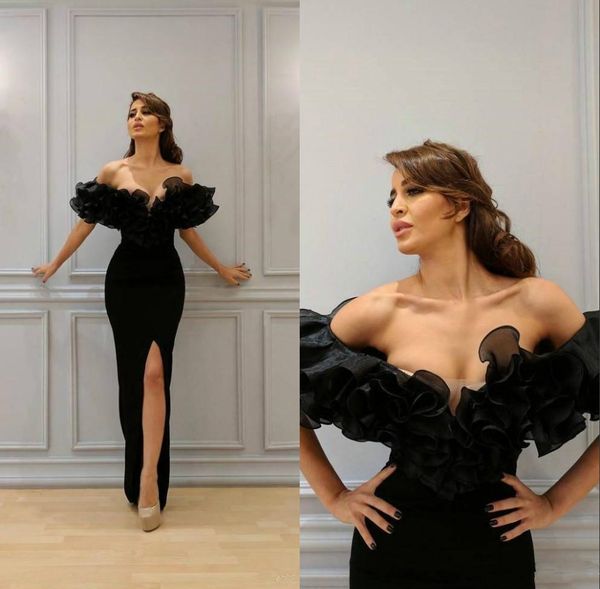 front high slit black sheath prom dresses simples satin ruffles off shoulder long formal evening dress special occasion party gowns
front high slit black sheath prom dresses simples satin ruffles off shoulder long formal evening dress special occasion party gowns