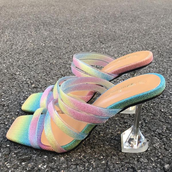 2021 sandals women summer high heels mules candy color strip square toe slip on wedding party sandalias mujer shoes plus size 46, Black
2021 sandals women summer high heels mules candy color strip square toe slip on wedding party sandalias mujer shoes plus size 46, Black