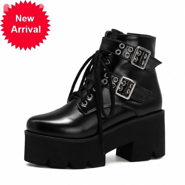 short boots for woman platform in heels round toe buckle decoration gothic shoes size 32-43-, Black
short boots for woman platform in heels round toe buckle decoration gothic shoes size 32-43-, Black