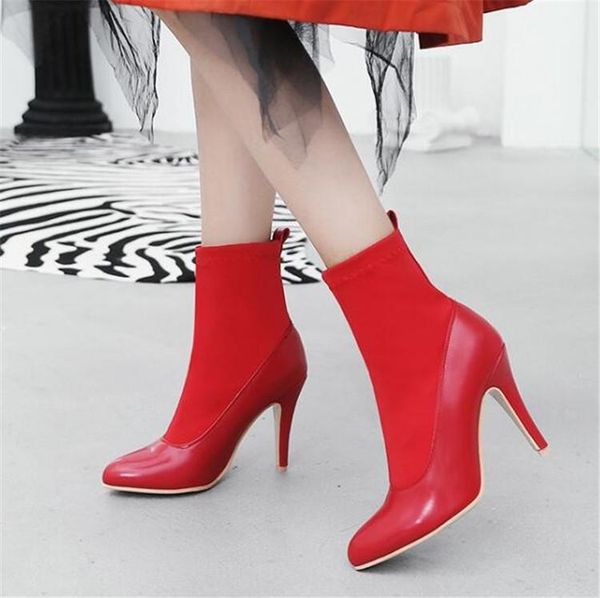 pxelena european stiletto high heels ladies ankle boots stretch slip on new fashion short boots women shoes plus size 34-43, Black 
pxelena european stiletto high heels ladies ankle boots stretch slip on new fashion short boots women shoes plus size 34-43, Black