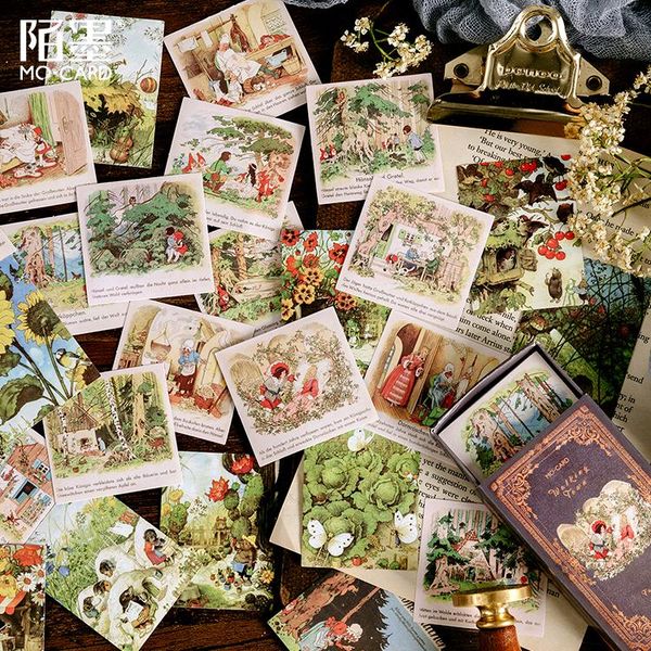 60pcs box strolling town retro hand account junk journal green fairy tale note paper loose leaf note paper story picture book wmtoaq