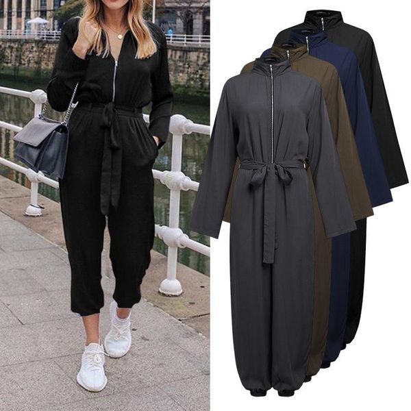 celmia rompers autumn winter jumpsuits women long sleeve zipper casual playsuit belt stand collar cargo pants plus size overalls, Black;white
celmia rompers autumn winter jumpsuits women long sleeve zipper casual playsuit belt stand collar cargo pants plus size overalls, Black;white