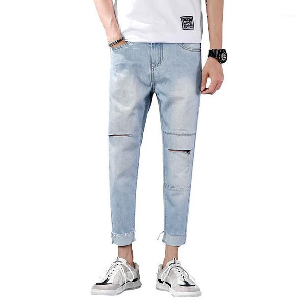 men's jeans fashion pants men hole mid waist cross vintage blue solid ripped distresses washed slim cotton trousers1
men's jeans fashion pants men hole mid waist cross vintage blue solid ripped distresses washed slim cotton trousers1
