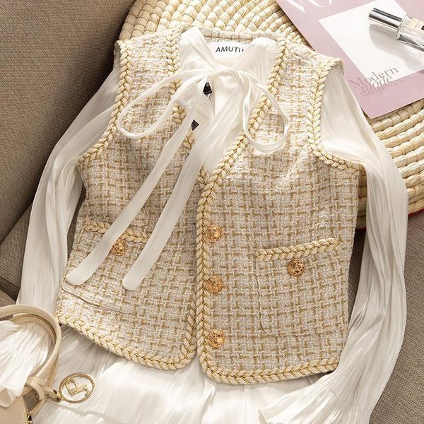 women's retro tweed vest two piece suit sleeveless short jacket easy to match casual sweater waistcoat for women1, Black;white
women's retro tweed vest two piece suit sleeveless short jacket easy to match casual sweater waistcoat for women1, Black;white