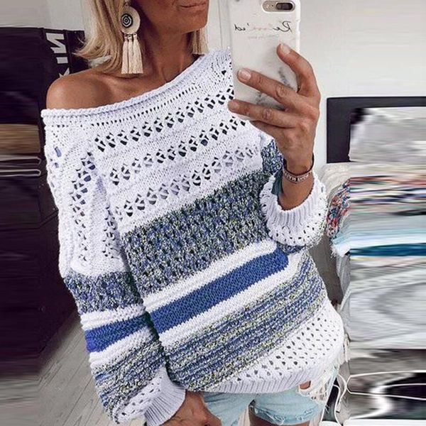 women's sweaters women fashion stripe knitted o-neck long sleeve sweater loose blouse, White;black
women's sweaters women fashion stripe knitted o-neck long sleeve sweater loose blouse, White;black