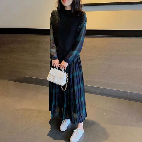 bellaza korean style chic plaid dress women plus size 4xl dress long patchwork ankle-length pleated fake two pieces, Black;gray
bellaza korean style chic plaid dress women plus size 4xl dress long patchwork ankle-length pleated fake two pieces, Black;gray