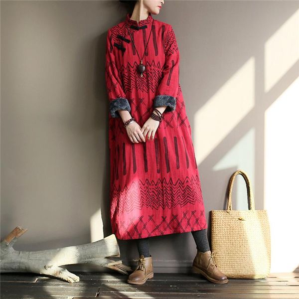 ethnic clothing johnature women vintage winter dress chinese style stand long sleeve robes print floral 2021 fleece warm loose cotton, Red
ethnic clothing johnature women vintage winter dress chinese style stand long sleeve robes print floral 2021 fleece warm loose cotton, Red
