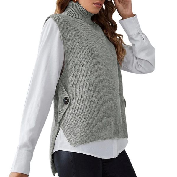 women's vests knitted high-neck vest loose comfortable pullovers jumpers sleeveless sweater button 2021, Black;white
women's vests knitted high-neck vest loose comfortable pullovers jumpers sleeveless sweater button 2021, Black;white