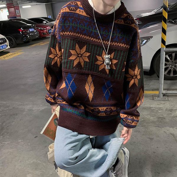 spring autumn retro knitted sweater men's round neck loose printed pattern pullover ethnic style fashion casual male, White;black
spring autumn retro knitted sweater men's round neck loose printed pattern pullover ethnic style fashion casual male, White;black