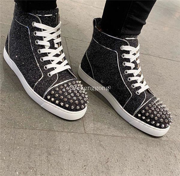 popular men's black glitter leather spikes casual shoes high red bottom sneaker studs walking party couple sports party,wedding eu35-47
popular men's black glitter leather spikes casual shoes high red bottom sneaker studs walking party couple sports party,wedding eu35-47