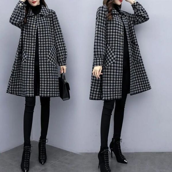 women's coats fat sister medium long woolen autumn and winter hepburn style plaid large sixe 4xl, Black
women's coats fat sister medium long woolen autumn and winter hepburn style plaid large sixe 4xl, Black