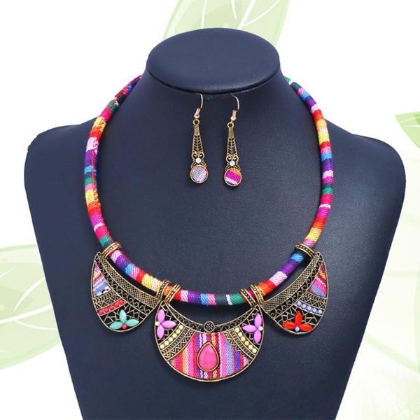Simple Fashion Jewelry Set Vintage Bohemian Colorful Ethnic Bib Necklace Earrings Set for Ladies, Silver
Simple Fashion Jewelry Set Vintage Bohemian Colorful Ethnic Bib Necklace Earrings Set for Ladies, Silver