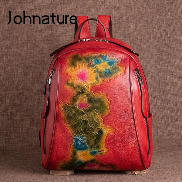 backpack style johnature 2021 retro handmade embossing genuine leather bagpack women bag first layer cowhide floral travel bags
backpack style johnature 2021 retro handmade embossing genuine leather bagpack women bag first layer cowhide floral travel bags