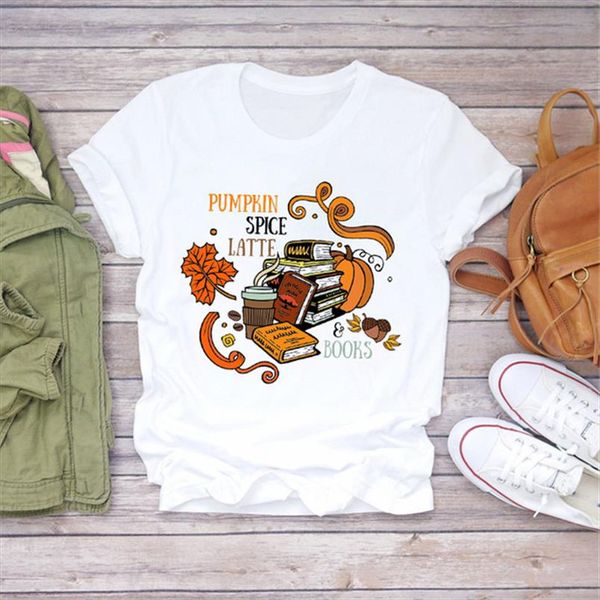 women graphic t shirt pumpkin spice latte books fall vintage short sleeve female printed camisas mujer womens t shirts, White
women graphic t shirt pumpkin spice latte books fall vintage short sleeve female printed camisas mujer womens t shirts, White
