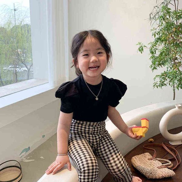 2021 summer new solid color kids t-shirts korean style puff sleeve baby girls knitted elastic short-sleeved children tees g1224, Blue
2021 summer new solid color kids t-shirts korean style puff sleeve baby girls knitted elastic short-sleeved children tees g1224, Blue