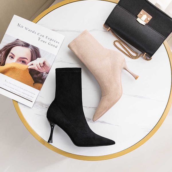 pointy temperament children's 2021 new suede thin fashion british style high heel medium boots, Black
pointy temperament children's 2021 new suede thin fashion british style high heel medium boots, Black