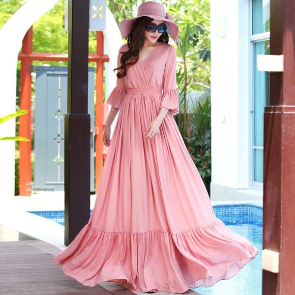 casual dresses women summer dress 2021 v neck pink chiffon long maxi party plus size slim, Black;gray
casual dresses women summer dress 2021 v neck pink chiffon long maxi party plus size slim, Black;gray