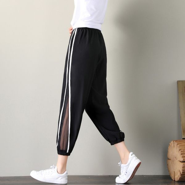 black joggers side striped women's harem pants high waist lace cutout summer trousers for women casual loose sweatpants 5xl 201113, Black;white
black joggers side striped women's harem pants high waist lace cutout summer trousers for women casual loose sweatpants 5xl 201113, Black;white