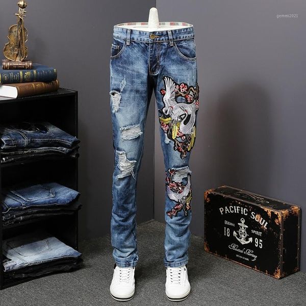 men's jeans luxury embroidery ripped hole male slim fit straight denim men designer patchwork homme vaqueros hombre1, Blue
men's jeans luxury embroidery ripped hole male slim fit straight denim men designer patchwork homme vaqueros hombre1, Blue
