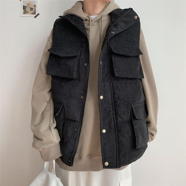 classic vest men autumn winter solid multiple pockets corduroy thicken cargo jackets coats waistcoat casual warm jacket oversize, Black;white
classic vest men autumn winter solid multiple pockets corduroy thicken cargo jackets coats waistcoat casual warm jacket oversize, Black;white