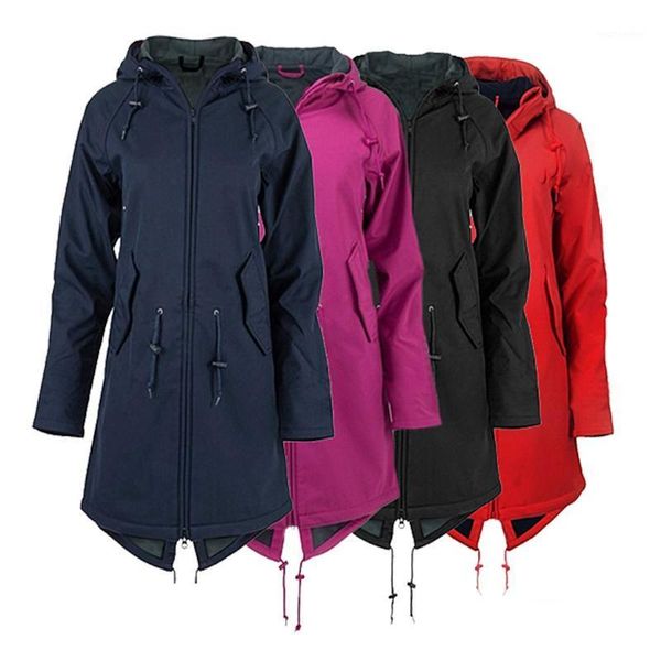 women's solid rain jacket outdoor hooded pockets waterproof overcoat windproof long coat ladies casual zipper drawstring jackets1, Black;brown
women's solid rain jacket outdoor hooded pockets waterproof overcoat windproof long coat ladies casual zipper drawstring jackets1, Black;brown