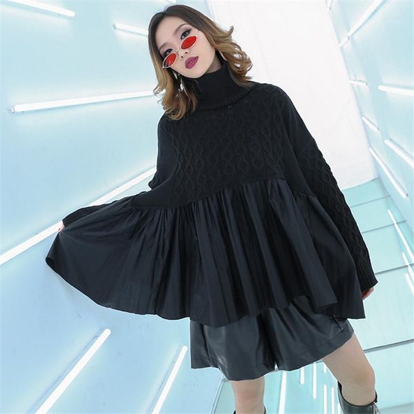 johnature spring winter new plus loose fashion knitted turtleneck pullover patchwork pleated warm black women sweaters 20191, White;black
johnature spring winter new plus loose fashion knitted turtleneck pullover patchwork pleated warm black women sweaters 20191, White;black