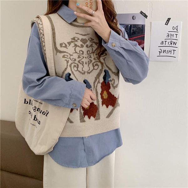women's sweaters vintage o-neck knitted vest sweater women sleeveless pullover elasticity loose female office lady 2021, White;black
women's sweaters vintage o-neck knitted vest sweater women sleeveless pullover elasticity loose female office lady 2021, White;black