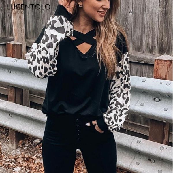 lugentolo women t-shirt leopard print v-neck cross new casual long-sleeved female all-match loose t-shirt1, White
lugentolo women t-shirt leopard print v-neck cross new casual long-sleeved female all-match loose t-shirt1, White
