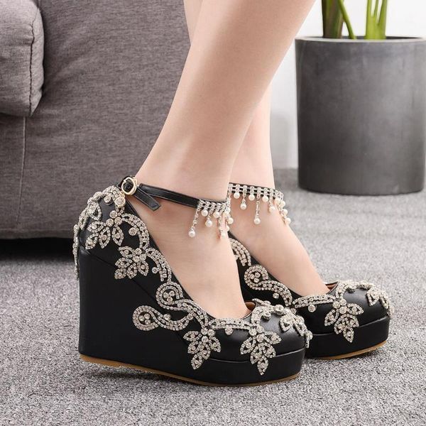 women wedges high heel shoes with crystal ankle straps fashion ab crystal bridal wedding shoes plus size mother bride shoe1, Black
women wedges high heel shoes with crystal ankle straps fashion ab crystal bridal wedding shoes plus size mother bride shoe1, Black