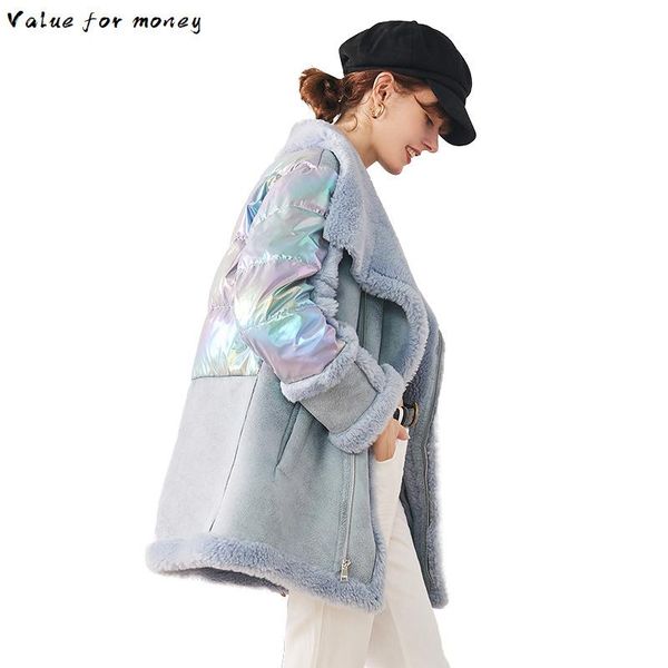 real 2021 sheep shearling fur coat female wool duck down coat winter jacket women korean long jackets chaqueta mujer hiver 9865, Black