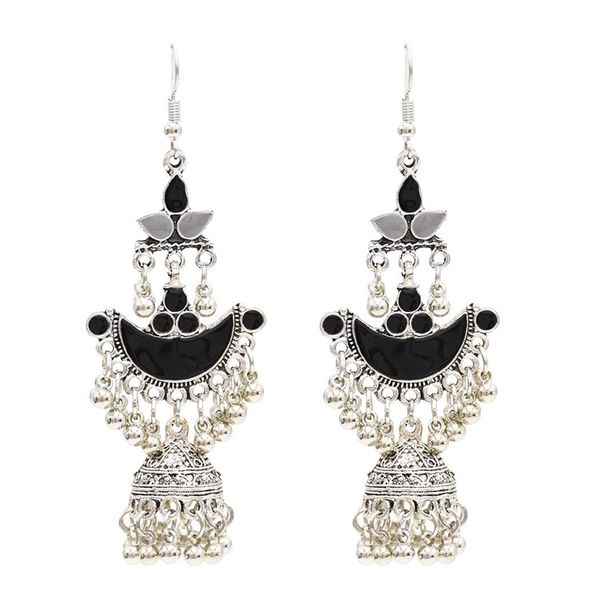 back bohemian water drops tassel earrings retro national palace style classical hollowed out bells earrings, Silver
back bohemian water drops tassel earrings retro national palace style classical hollowed out bells earrings, Silver