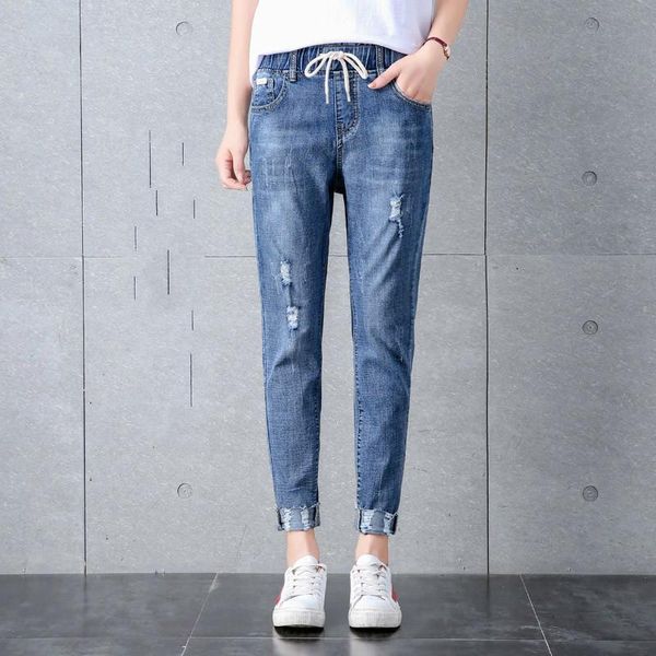 women's jeans #3003 elastic waist mid women ankle-length cotton hole 2021 summer korean style plus size denim boyfriend woman, Blue
women's jeans #3003 elastic waist mid women ankle-length cotton hole 2021 summer korean style plus size denim boyfriend woman, Blue