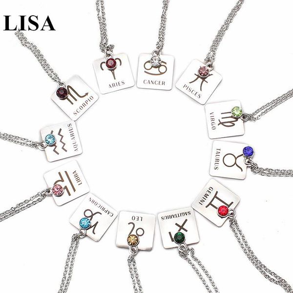 pendant necklaces silver color stainless steel 12 constellation necklace with birthstones for women jewelry zodiac signs square gift 
pendant necklaces silver color stainless steel 12 constellation necklace with birthstones for women jewelry zodiac signs square gift