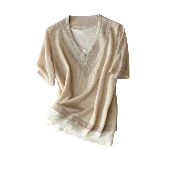women's sweaters 2021 early autumn fake two-piece thin 100% cashmere v-neck casual sweater short-sleeved women's patchwork office, White;black
women's sweaters 2021 early autumn fake two-piece thin 100% cashmere v-neck casual sweater short-sleeved women's patchwork office, White;black