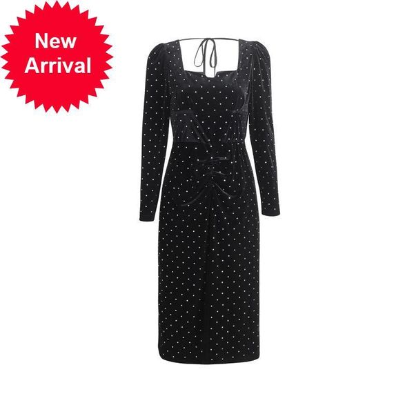 2021 new runway new women polka dot square neck sleeve winter velvet thin luxury black party long dress uz9i, Black;gray
2021 new runway new women polka dot square neck sleeve winter velvet thin luxury black party long dress uz9i, Black;gray