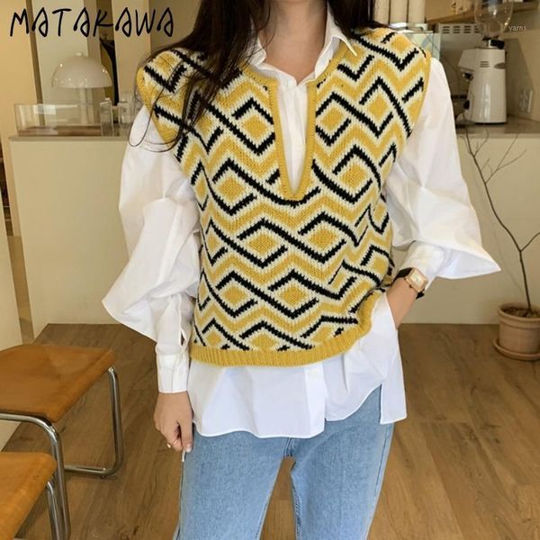 matakawa temperament contrast color knitted vest loose wild long-sleeved women blouses two piece set women1, Gray
matakawa temperament contrast color knitted vest loose wild long-sleeved women blouses two piece set women1, Gray