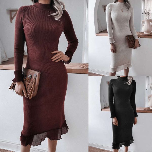 ins style casual stitching ruffle long sleeve knitted with hip covering wool dress for women, Black;gray
ins style casual stitching ruffle long sleeve knitted with hip covering wool dress for women, Black;gray