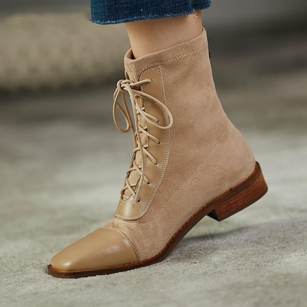 women shoes 2020 autumn new genuine leather female boots suede women booties british lace retro trend naked boots, Black
women shoes 2020 autumn new genuine leather female boots suede women booties british lace retro trend naked boots, Black