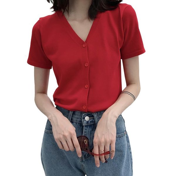 2020 women's solid short sleeve v-neck shirt sun protection single breasted summer knitted tshirt, White
2020 women's solid short sleeve v-neck shirt sun protection single breasted summer knitted tshirt, White
