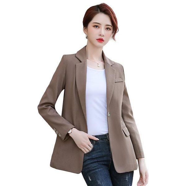 single button coffee black women blazer formal solid outwear jackets loose korean style for office lady work wear, White;black
single button coffee black women blazer formal solid outwear jackets loose korean style for office lady work wear, White;black