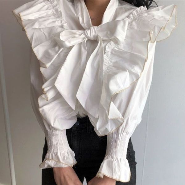 2021 new female fashion chiffon shirts solid bow frilly collar sharpening blouse puff sleeves korean style shirt autumn ail2, White
2021 new female fashion chiffon shirts solid bow frilly collar sharpening blouse puff sleeves korean style shirt autumn ail2, White