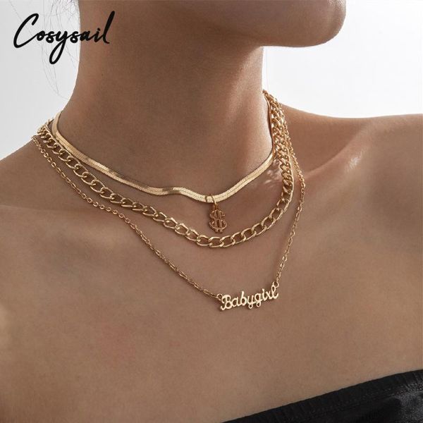 chokers cosysail 3pcs/set personality babygirl letter with dollar sign pendant necklace for women multi layer snake chain jewel, Golden;silver 
chokers cosysail 3pcs/set personality babygirl letter with dollar sign pendant necklace for women multi layer snake chain jewel, Golden;silver