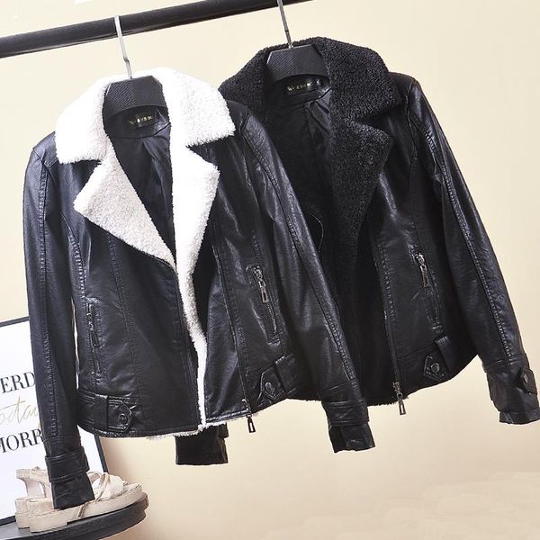 women's leather & faux women winter jackets with fur short straight cotton coats zipper lambswool outerwear warm motor&biker suede stre, Black
women's leather & faux women winter jackets with fur short straight cotton coats zipper lambswool outerwear warm motor&biker suede stre, Black