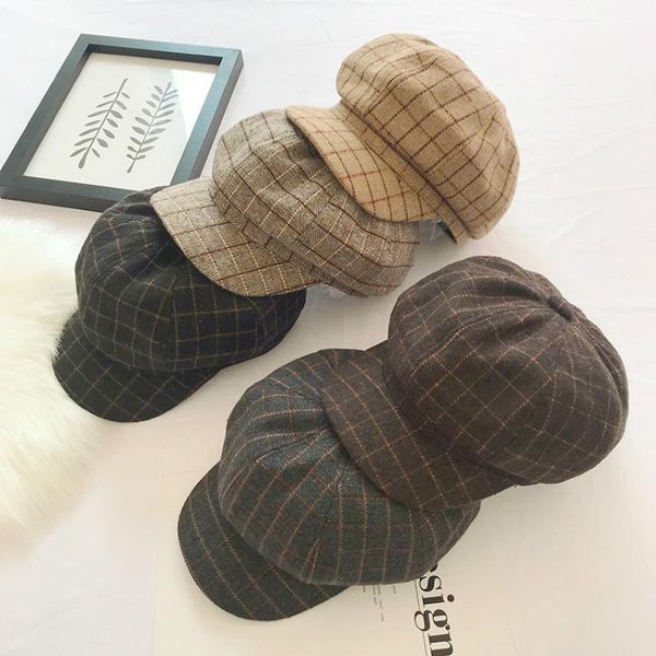 stingy brim hats autumn winter retro check octagonal hat british student art style bent-brim sboy female wild-match cotton beret, Blue;gray
stingy brim hats autumn winter retro check octagonal hat british student art style bent-brim sboy female wild-match cotton beret, Blue;gray
