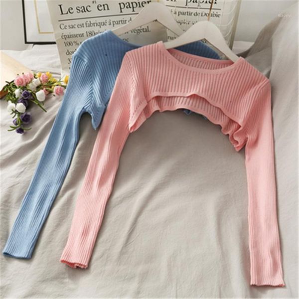 2020 summer solid women korean fashion short thin knitted pullover women long sleeve o-neck sun protection knitwear1, White;black 
2020 summer solid women korean fashion short thin knitted pullover women long sleeve o-neck sun protection knitwear1, White;black